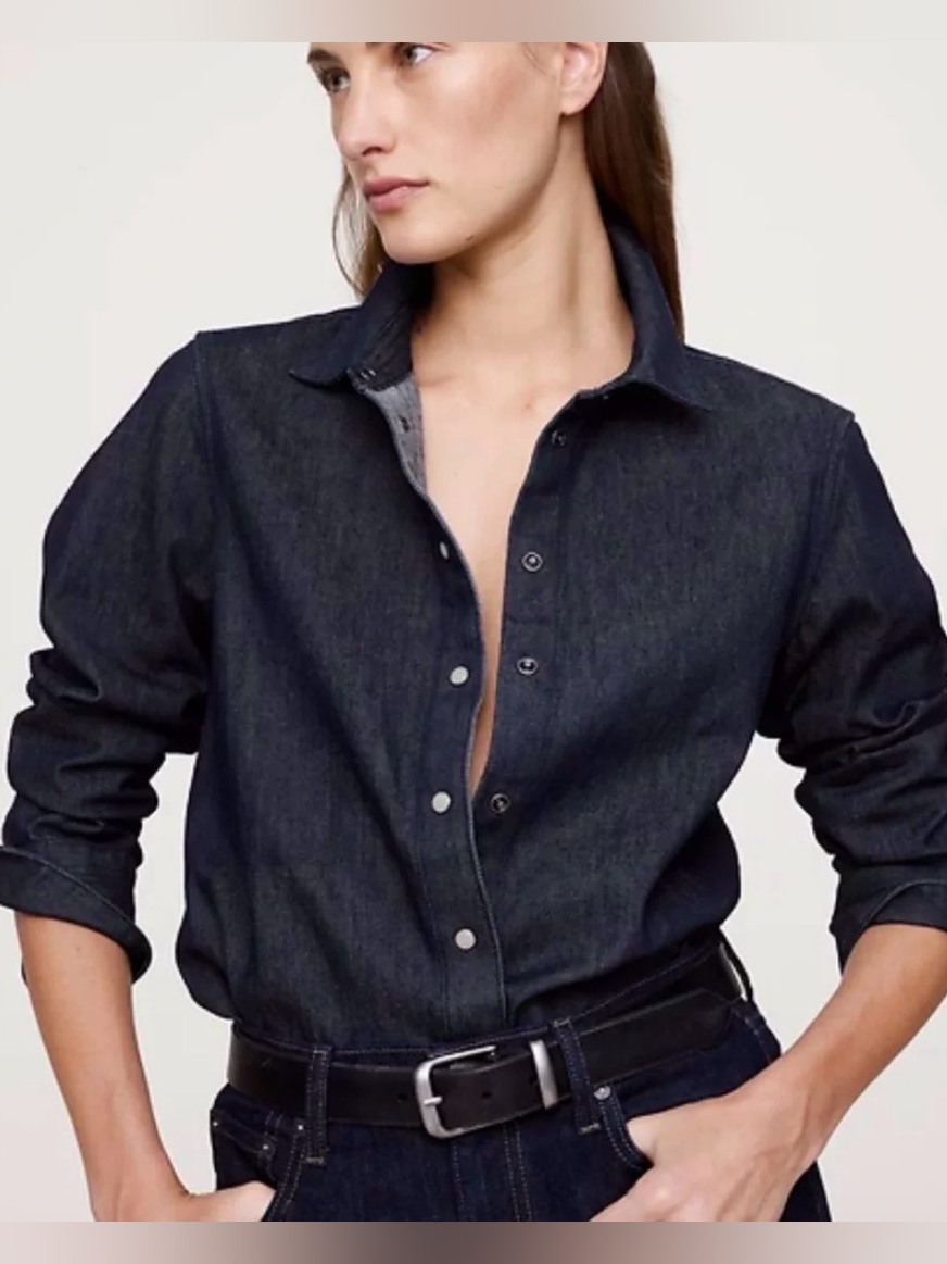 Nwot Banana Republic Dark Wash The Everyday Denim Shirt Sz L (770278)